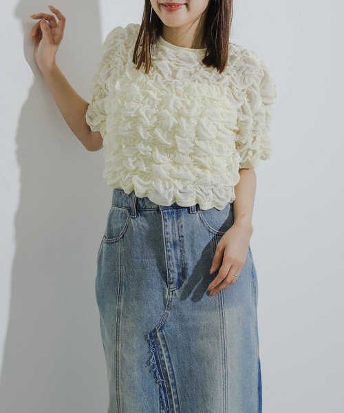 SENSE OF PLACE by URBAN RESEARCH(センスオブプレイスバイアーバンリサーチ)の「ポップコーンシャーリングカットトップ(Tシャツ/カットソー・レディース・ブラック/ネイビー/アイボリー・ONE)」の2枚目の写真