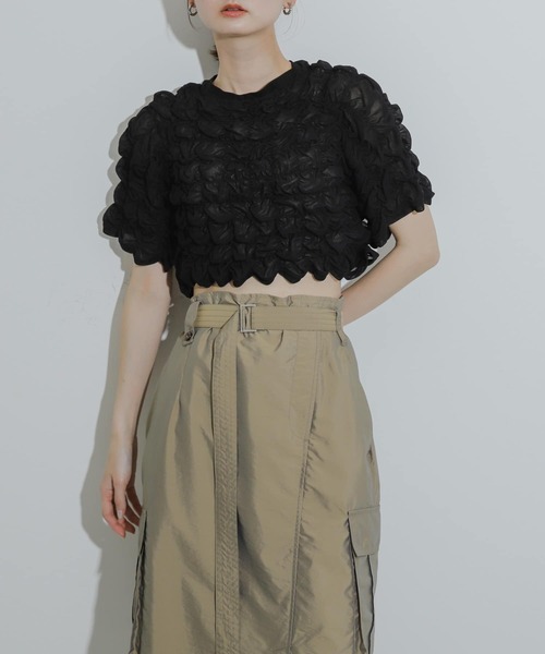 SENSE OF PLACE by URBAN RESEARCH(センスオブプレイスバイアーバンリサーチ)の「ポップコーンシャーリングカットトップ(Tシャツ/カットソー・レディース・ブラック/ネイビー/アイボリー・ONE)」の1枚目の写真