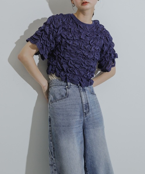 SENSE OF PLACE by URBAN RESEARCH(センスオブプレイスバイアーバンリサーチ)の「ポップコーンシャーリングカットトップ(Tシャツ/カットソー・レディース・ブラック/ネイビー/アイボリー・ONE)」の5枚目の写真