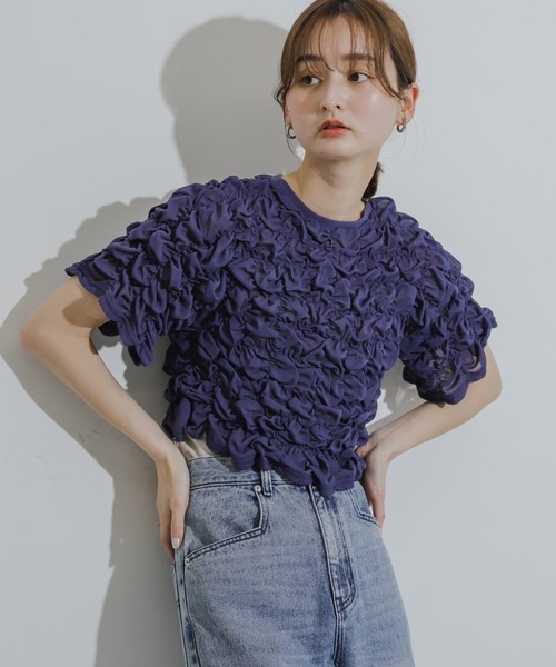 SENSE OF PLACE by URBAN RESEARCH(センスオブプレイスバイアーバンリサーチ)の「ポップコーンシャーリングカットトップ(Tシャツ/カットソー・レディース・ブラック/ネイビー/アイボリー・ONE)」の6枚目の写真