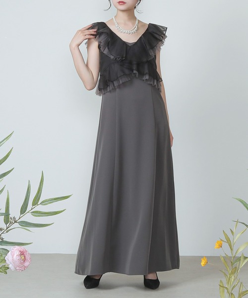 Kana（カナ）の「チュール ギャザー クロスデザイン ワンピース ドレス