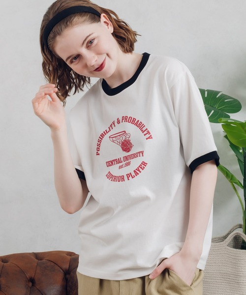 MUHET（ミュエータ）の「リンガーTシャツ（Tシャツ/カットソー・レディース・グリーン/グレイッシュベージュ/オフホワイト/ブルー・X-LARGE/MEDIUM）」の5枚目の写真