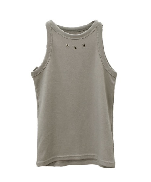 Reurie'(レウリィ)の「アイレットアメリカンスリーブトップス/eyelet american sleeve top ノースリーブ タンクトップ アメスリ ハトメ 胸元デザイン 穴あき カジュアル シンプル 韓国 Y2K ストリート モノトーン 黒 ブラック グレージュ グレー ベージュ(タンクトップ・レディース・グレイッシュベージュ/ブラック・FREE)」の7枚目の写真