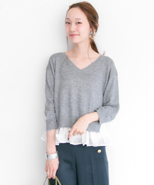 URBAN RESEARCH（アーバンリサーチ）の「UR サイドスリット7分袖セットプルオーバー（その他トップス・レディース・オレンジ/グレー/ネイビー・FREE）」の2枚目の写真