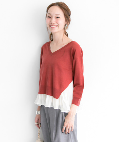 URBAN RESEARCH（アーバンリサーチ）の「UR サイドスリット7分袖セットプルオーバー（その他トップス・レディース・オレンジ/グレー/ネイビー・FREE）」の3枚目の写真