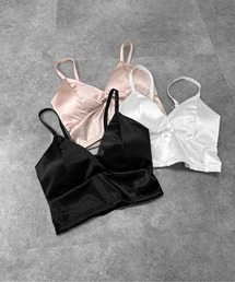 【jiasecond.】サテンブラトップ / トップス カットソー キャミソール キャミ ブラトップ カップ パット サテン クロップド ショート インナー ブラック ホワイト ピンク ZOZOTOWN限定