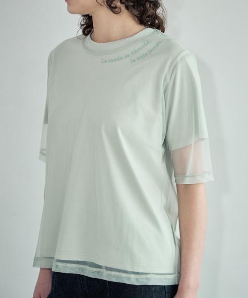 Formeque(フォルミーク)の「【Formeque】シアーTシャツ(Tシャツ/カットソー・レディース・オフホワイト/グリーン・FREE)」の7枚目の写真