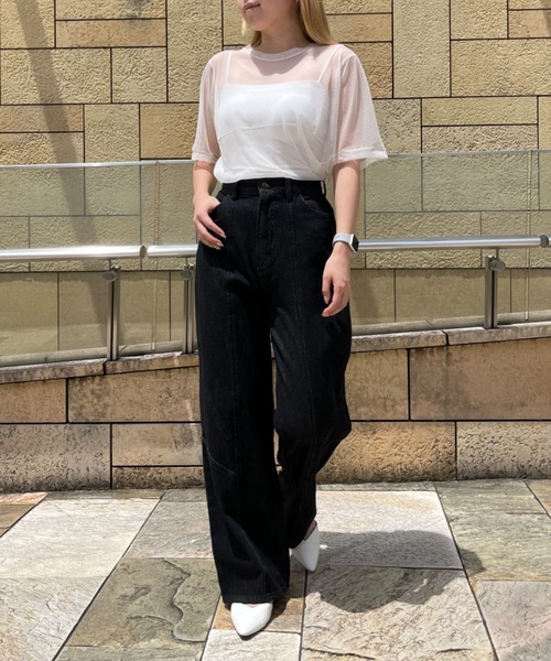 Formeque(フォルミーク)の「【Formeque】シアーTシャツ(Tシャツ/カットソー・レディース・オフホワイト/グリーン・FREE)」の11枚目の写真