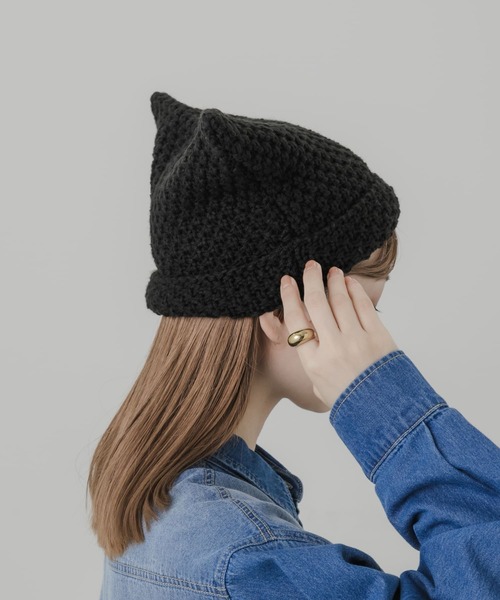 SMELLY（スメリー）の「ネコミミワッチキャップ（ニットキャップ/ビーニー・レディース・ブラック/ホワイト・-）」の6枚目の写真