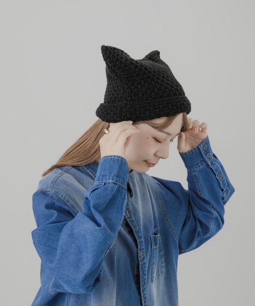 SMELLY（スメリー）の「ネコミミワッチキャップ（ニットキャップ/ビーニー・レディース・ブラック/ホワイト・-）」の9枚目の写真