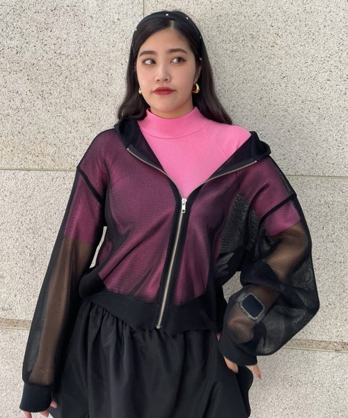 Narcissus（ナルシス）の「メッシュフードジップパーカー　ボンディング（その他アウター・レディース・ホワイト/ブラック・FREE）」の2枚目の写真