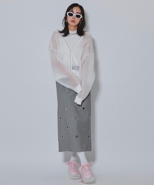 Narcissus（ナルシス）の「メッシュフードジップパーカー　ボンディング（その他アウター・レディース・ホワイト/ブラック・FREE）」の3枚目の写真