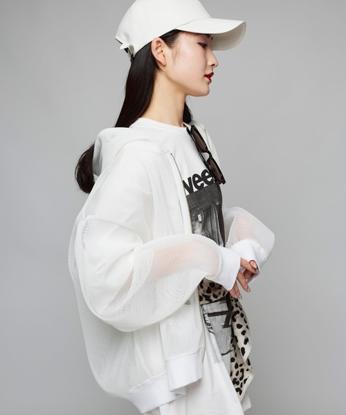 Narcissus（ナルシス）の「メッシュフードジップパーカー　ボンディング（その他アウター・レディース・ホワイト/ブラック・FREE）」の5枚目の写真