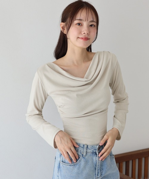 トップス　フラワー ドレープネック ドレープネックオフショルトップス（Tシャツ/カットソー