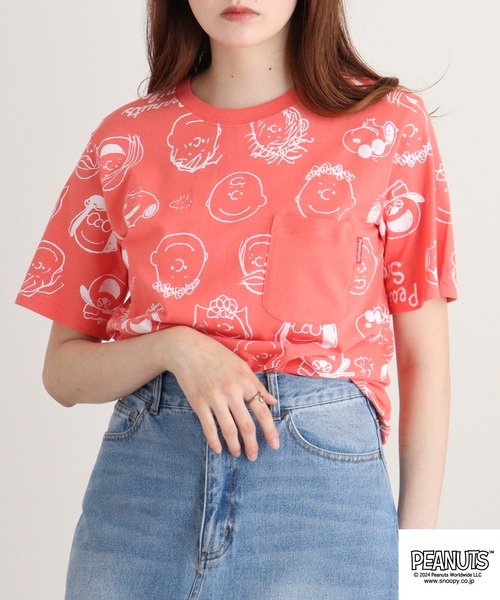 PEANUTS(ピーナッツ)の「PEANUTS 天竺 総柄プリントTシャツ(Tシャツ/カットソー・メンズ・チャコール/コーラル/ホワイト/ライトグリーン・S/LL/M/L)」の16枚目の写真