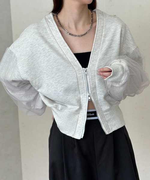 Per sist ence（パーシエンス）の「裏毛×チュールダブルジップカーディガン（カーディガン/ボレロ・レディース・オートミール/ブラック/チャコールグレー/ダークグレー/グレー・FREE）」の5枚目の写真