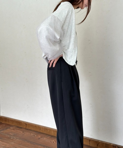 Per sist ence（パーシエンス）の「裏毛×チュールダブルジップカーディガン（カーディガン/ボレロ・レディース・オートミール/ブラック/チャコールグレー/ダークグレー/グレー・FREE）」の9枚目の写真