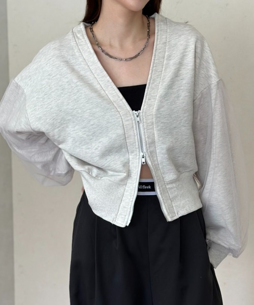 Per sist ence（パーシエンス）の「裏毛×チュールダブルジップカーディガン（カーディガン/ボレロ・レディース・オートミール/ブラック/チャコールグレー/ダークグレー/グレー・FREE）」の13枚目の写真