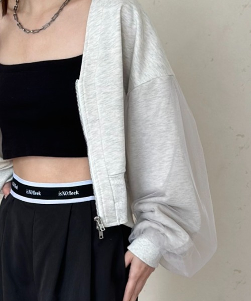 Per sist ence（パーシエンス）の「裏毛×チュールダブルジップカーディガン（カーディガン/ボレロ・レディース・オートミール/ブラック/チャコールグレー/ダークグレー/グレー・FREE）」の14枚目の写真