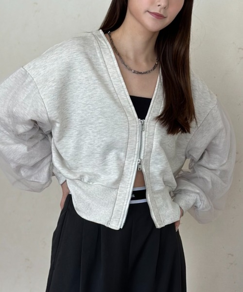 Per sist ence（パーシエンス）の「裏毛×チュールダブルジップカーディガン（カーディガン/ボレロ・レディース・オートミール/ブラック/チャコールグレー/ダークグレー/グレー・FREE）」の16枚目の写真