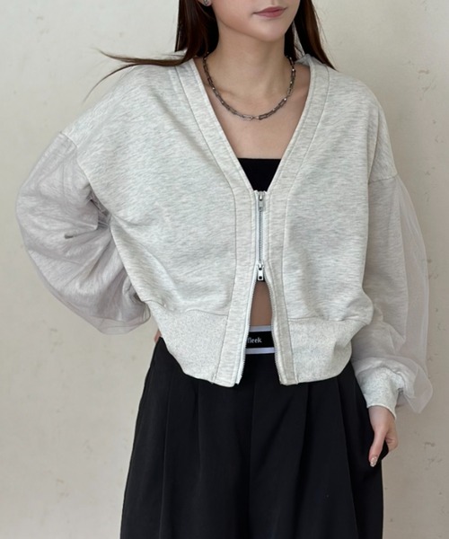 Per sist ence（パーシエンス）の「裏毛×チュールダブルジップカーディガン（カーディガン/ボレロ・レディース・オートミール/ブラック/チャコールグレー/ダークグレー/グレー・FREE）」の17枚目の写真
