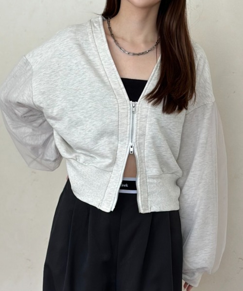 Per sist ence（パーシエンス）の「裏毛×チュールダブルジップカーディガン（カーディガン/ボレロ・レディース・オートミール/ブラック/チャコールグレー/ダークグレー/グレー・FREE）」の19枚目の写真