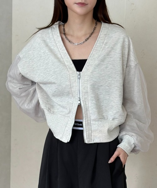 Per sist ence（パーシエンス）の「裏毛×チュールダブルジップカーディガン（カーディガン/ボレロ・レディース・オートミール/ブラック/チャコールグレー/ダークグレー/グレー・FREE）」の20枚目の写真