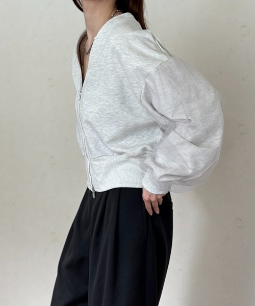 Per sist ence（パーシエンス）の「裏毛×チュールダブルジップカーディガン（カーディガン/ボレロ・レディース・オートミール/ブラック/チャコールグレー/ダークグレー/グレー・FREE）」の22枚目の写真