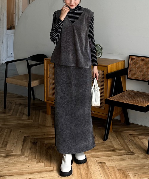 INTER FACTORY（インターファクトリー）の「ゆづき / ラメカットコーデュロイサイドリボンベスト　made in INTER FACTORY（ベスト・レディース・チャコールグレー/ブラウン・FREE）」の19枚目の写真