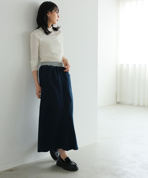 itto...(イット)の「【着心地革命デニム】ウエストリブ切替デニムスカート(デニムスカート・レディース・ワンウォッシュ/ネイビー・L/M/XXL/XL)」の9枚目の写真