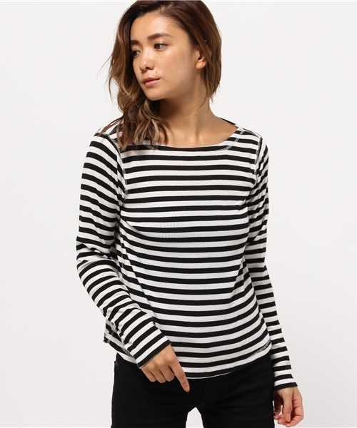 OUTLET(アウトレット)の「【who's who Chico】ワッフルボートネックプルオーバー(Tシャツ/カットソー・レディース・ホワイト×ブラック/オートミール/ホワイト・FREE)」の3枚目の写真