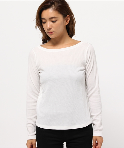 OUTLET(アウトレット)の「【who's who Chico】ワッフルボートネックプルオーバー(Tシャツ/カットソー・レディース・ホワイト×ブラック/オートミール/ホワイト・FREE)」の7枚目の写真