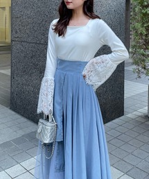 clear | 袖レーススクエアネックトップス [着回し抜群 上品な印象 華奢見え]≪2024AW新作≫(Tシャツ/カットソー)