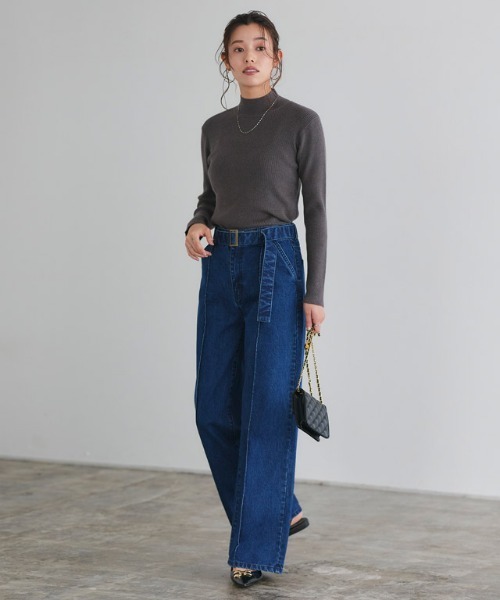 Pierrot（ピエロ）の「ゴールドボタンリブニット ハイネック（ニット/セーター・レディース・アイボリー/ブラック/ネイビー/チャコール/オレンジ/ホワイト×ブラック/キャメル/ブルーグリーン・M/L/LL）」の19枚目の写真