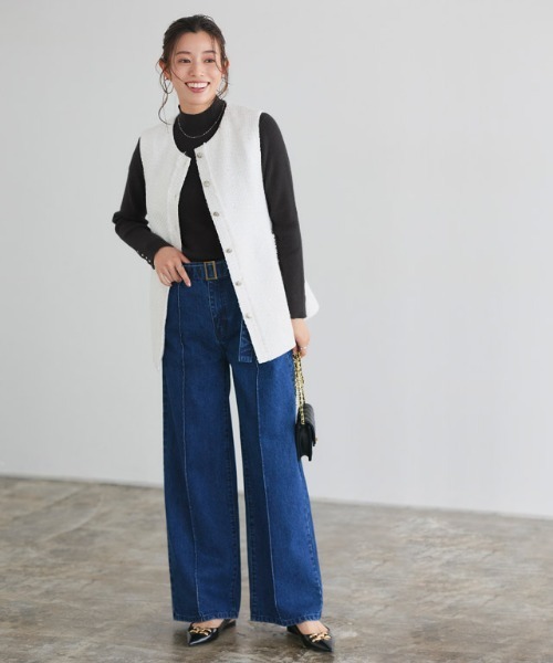 Pierrot（ピエロ）の「ゴールドボタンリブニット ハイネック（ニット/セーター・レディース・アイボリー/ブラック/ネイビー/チャコール/オレンジ/ホワイト×ブラック/キャメル/ブルーグリーン・M/L/LL）」の17枚目の写真