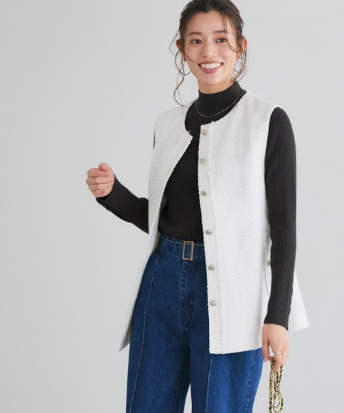 Pierrot（ピエロ）の「ゴールドボタンリブニット ハイネック（ニット/セーター・レディース・アイボリー/ブラック/ネイビー/チャコール/オレンジ/ホワイト×ブラック/キャメル/ブルーグリーン・M/L/LL）」の18枚目の写真