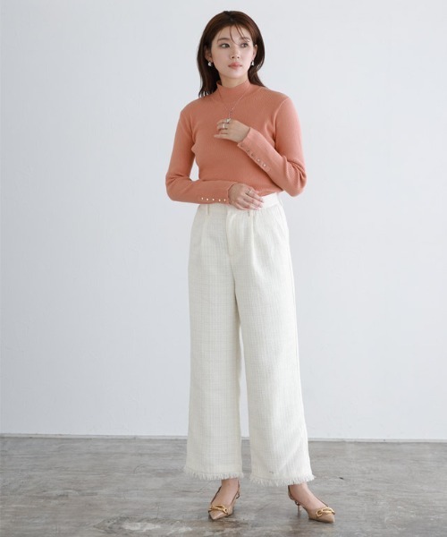 Pierrot（ピエロ）の「ゴールドボタンリブニット ハイネック（ニット/セーター・レディース・アイボリー/ブラック/ネイビー/チャコール/オレンジ/ホワイト×ブラック/キャメル/ブルーグリーン・M/L/LL）」の15枚目の写真