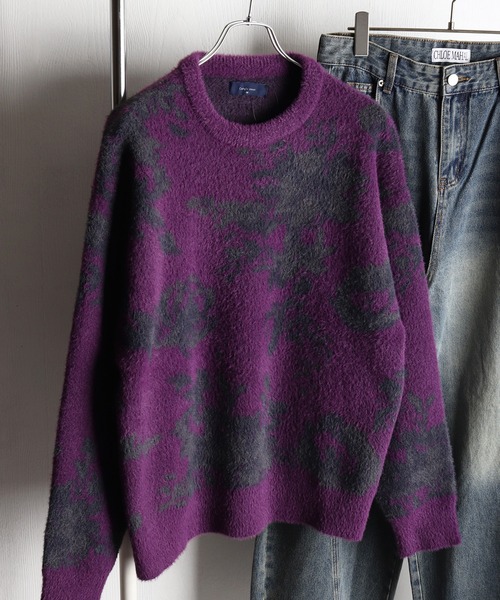 WESTSEA(ウエストシー)の「フェザーヤーン フラワー柄 ルーズサイズ シャギーニット(ニット/セーター・メンズ・ブルー/ナチュラル/ダークネイビー/ブラック/プラム・M/L)」の5枚目の写真