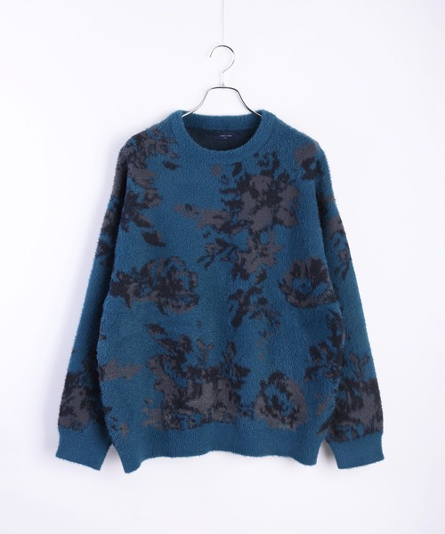 WESTSEA(ウエストシー)の「フェザーヤーン フラワー柄 ルーズサイズ シャギーニット(ニット/セーター・メンズ・ブルー/ナチュラル/ダークネイビー/ブラック/プラム・M/L)」の9枚目の写真