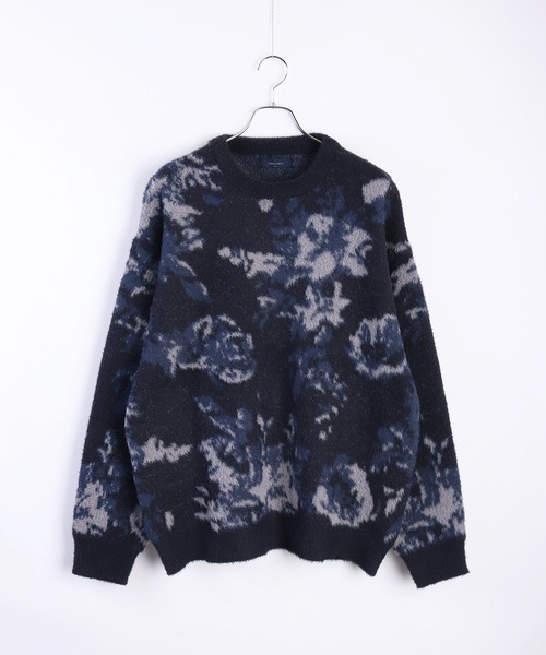 WESTSEA(ウエストシー)の「フェザーヤーン フラワー柄 ルーズサイズ シャギーニット(ニット/セーター・メンズ・ブルー/ナチュラル/ダークネイビー/ブラック/プラム・M/L)」の22枚目の写真