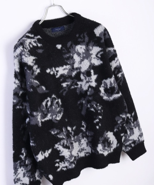 WESTSEA(ウエストシー)の「フェザーヤーン フラワー柄 ルーズサイズ シャギーニット(ニット/セーター・メンズ・ブルー/ナチュラル/ダークネイビー/ブラック/プラム・M/L)」の8枚目の写真