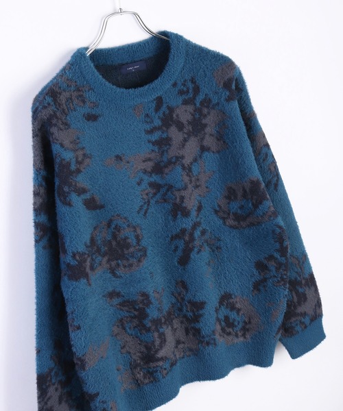WESTSEA(ウエストシー)の「フェザーヤーン フラワー柄 ルーズサイズ シャギーニット(ニット/セーター・メンズ・ブルー/ナチュラル/ダークネイビー/ブラック/プラム・M/L)」の11枚目の写真