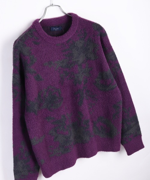 WESTSEA(ウエストシー)の「フェザーヤーン フラワー柄 ルーズサイズ シャギーニット(ニット/セーター・メンズ・ブルー/ナチュラル/ダークネイビー/ブラック/プラム・M/L)」の19枚目の写真
