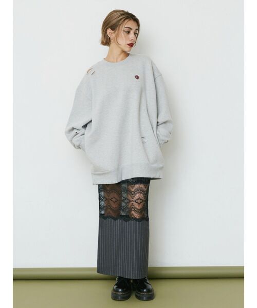 EVRIS(エヴリス)の「レース切り替えロングスカート(スカート・レディース・グレー/ブラック・SMALL/MEDIUM)」の4枚目の写真