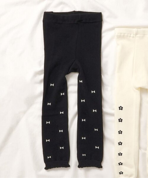 apres les cours（アプレレクール）の「リボン・お花柄レギンス（レギンス/スパッツ・キッズ・ブラック/アイボリー・90/100/110/120/140）」の2枚目の写真
