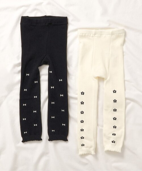 apres les cours（アプレレクール）の「リボン・お花柄レギンス（レギンス/スパッツ・キッズ・ブラック/アイボリー・90/100/110/120/140）」の3枚目の写真