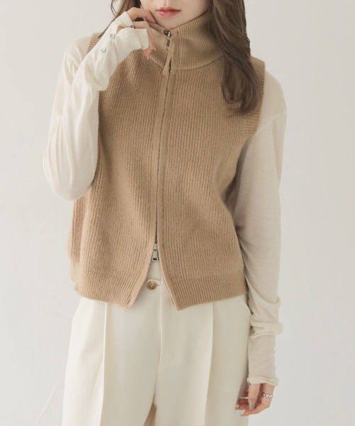 HER CLOSET(ハークローゼット)の「【shemoshelly】2wayダブルジップニットベスト(ベスト・レディース・ブラック/ライトグレー/モカ/オフホワイト・FREE)」の4枚目の写真