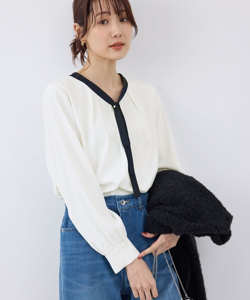 ROPE' PICNIC(ロペピクニック)の「【2サイズ展開】メタルボタンリボンタイ長袖ブラウス(シャツ/ブラウス・レディース・ホワイト/ベージュ/サックスブルー/ホワイト系その他・38/36)」の17枚目の写真