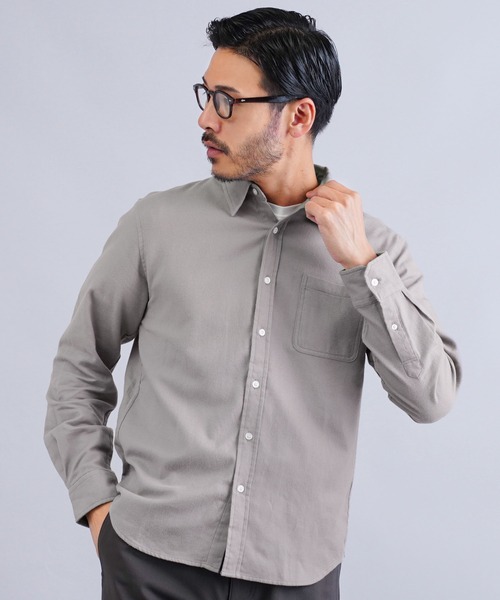 jiggys shop（ジギーズショップ）の「無地レギュラーカラー長袖フランネルシャツ（シャツ/ブラウス・メンズ・ホワイト/ネイビー/ブラック/カーキ/グレー系その他/グレー・SMALL/MEDIUM/LARGE/X-LARGE）」の4枚目の写真