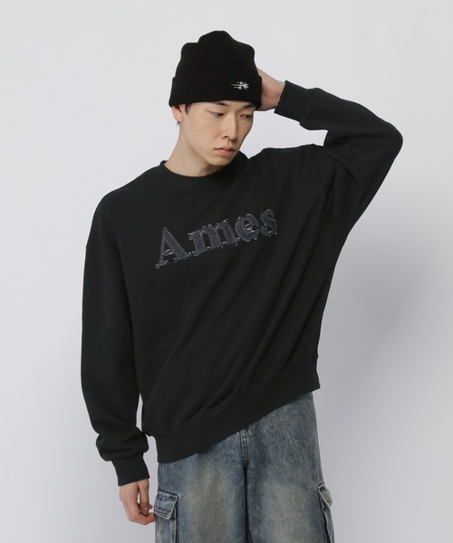 AMESWORLDWIDE(アメスワールドワイド)の「【UNISEX】AMES WORLDWIDE/デニムロゴプルオーバー(ウラケ)(スウェット・レディース・ライトグレー/ブラック・SMALL/MEDIUM/LARGE)」の1枚目の写真